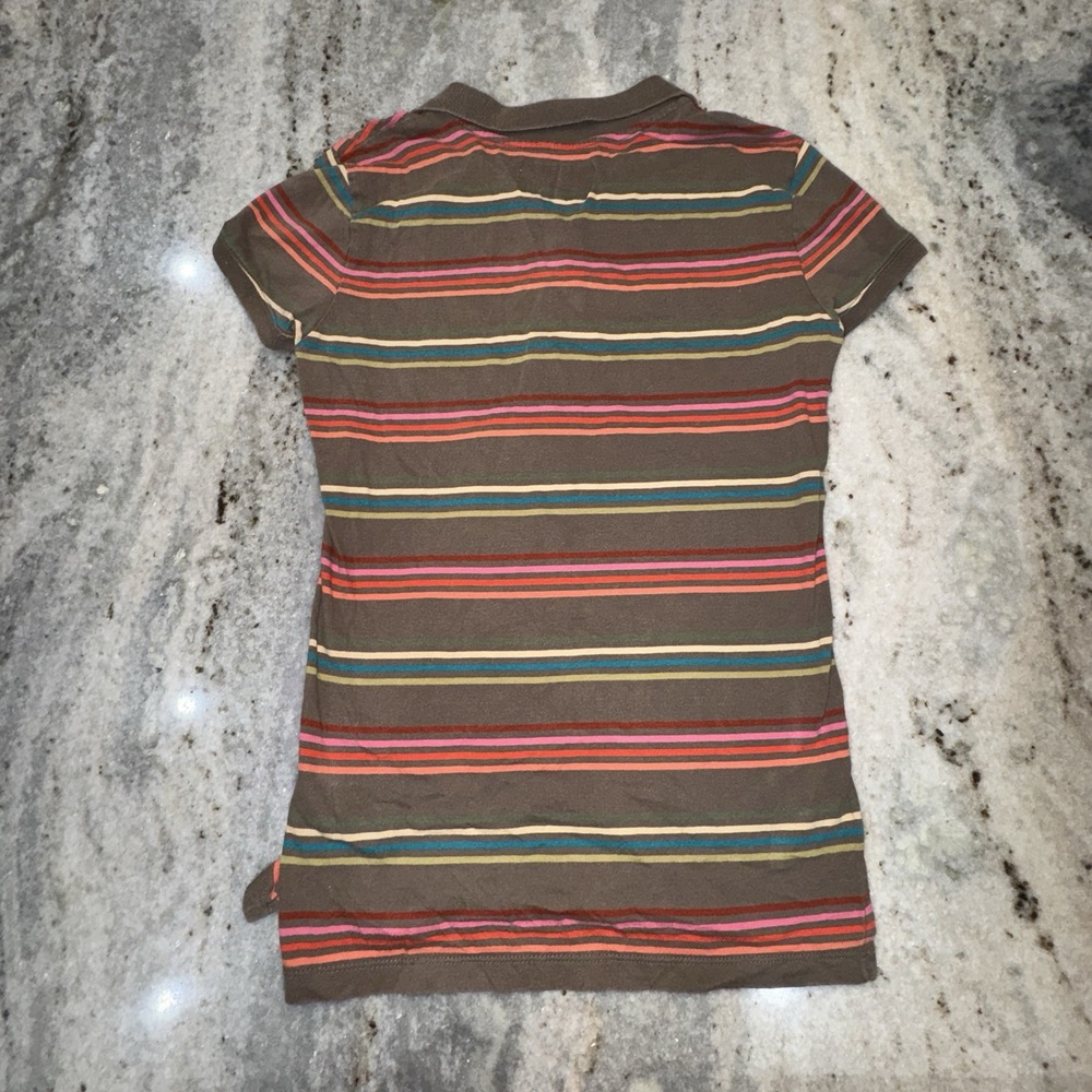 VTG Y2K Aeropostale Polo Shirt Brown Striped Preppy 2000s Size L Short Sleeve - Picture 6 of 6